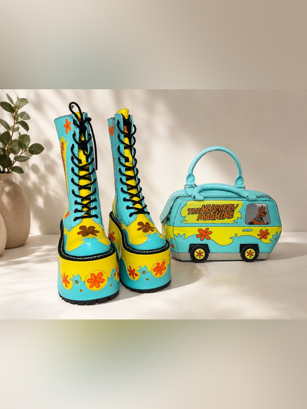 Dolls Kill  Scooby-Doo Platform Boots with Mystery Machine Bag